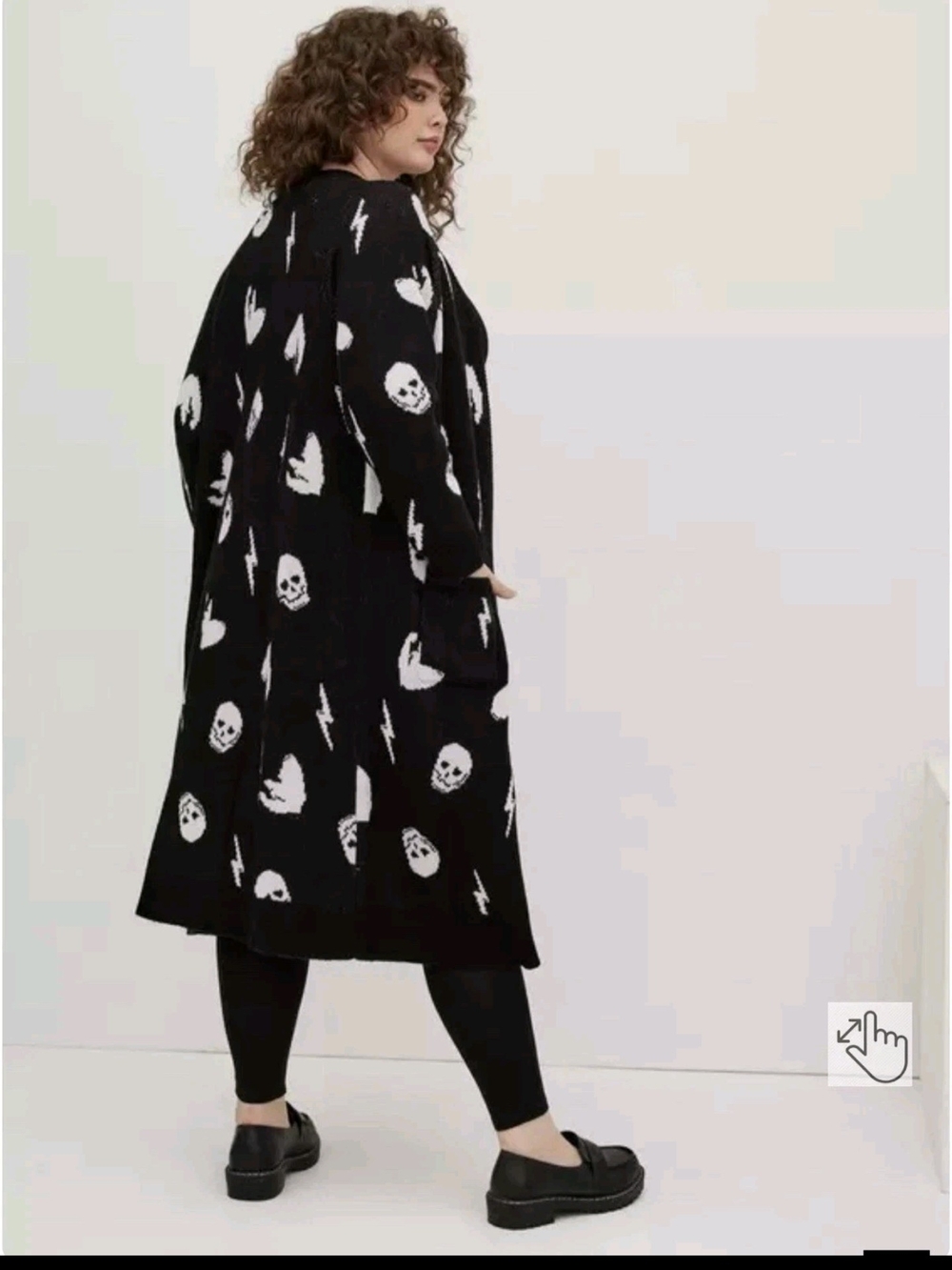 Torrid Lovesick Black & White Skull Lightening Bolt Heart Knit Cardigan Duster